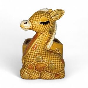 Vintage Mid Century Lefton Plush Style Giraffe Ceramic Planter